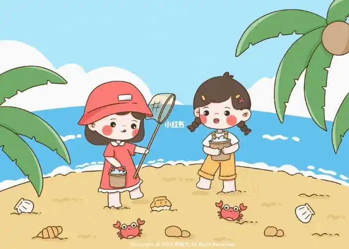 一起去海边玩呀原创简笔画治愈
