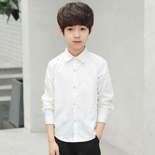 新款男童女童白衬衫儿童长袖纯棉白色衬衣中大童小学生校服演出服