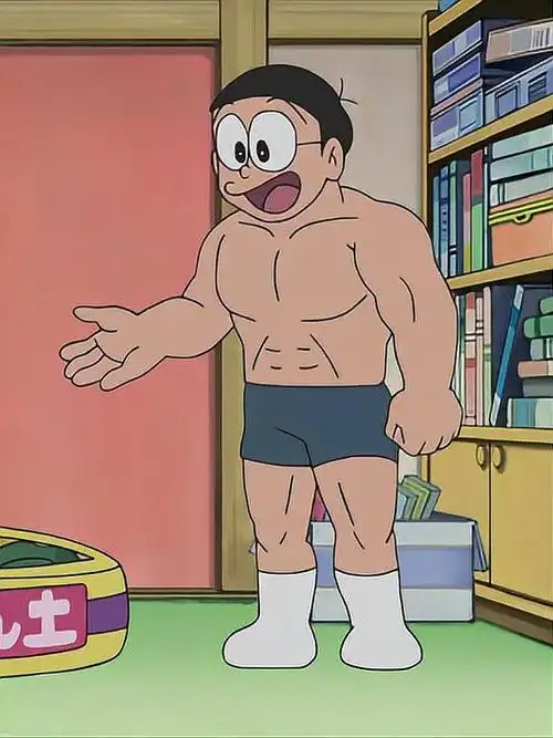 哆啦a梦大雄变身肌肉猛男还拿蓝胖子开涮胖虎都认怂了