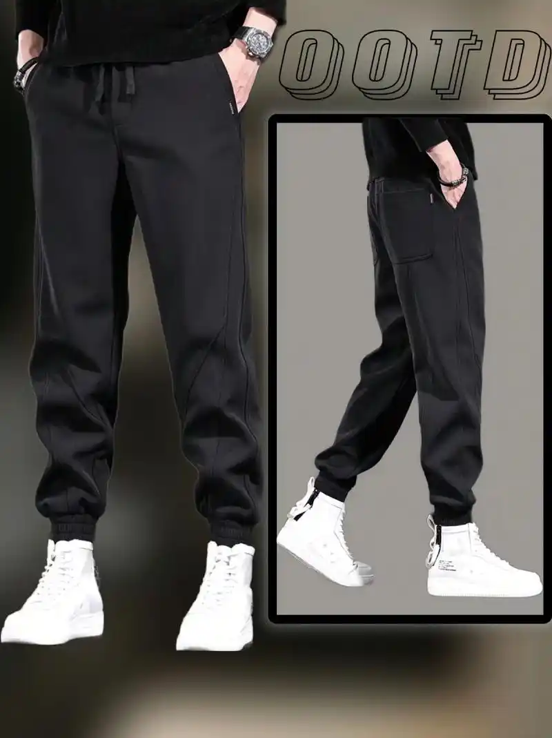 休闲裤男士宽松潮流运动裤加绒款.