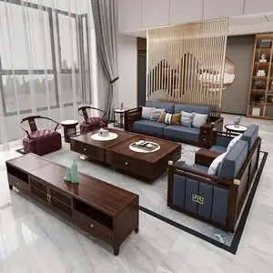 新中式沙发全实木现代沙发乌金木中式客厅组合轻奢胡桃木别墅家具