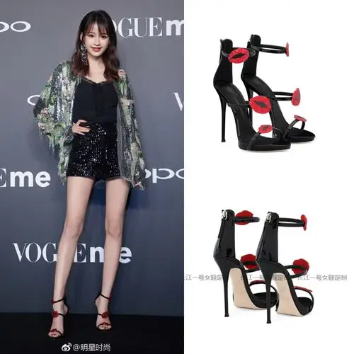 性感_孙怡同款鞋凉生姜生2018新款性感小清新红唇高跟凉鞋女细跟一字