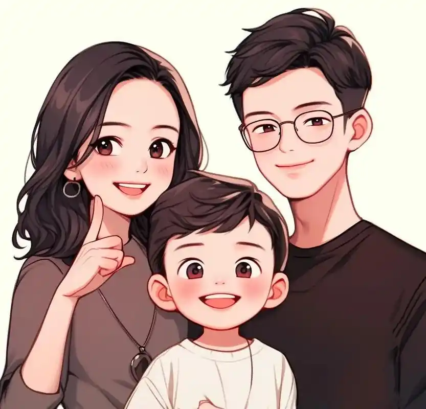 一家三口漫画头像.#亲子头像 #宝妈宝爸带娃一起换头像 #一 - 抖音