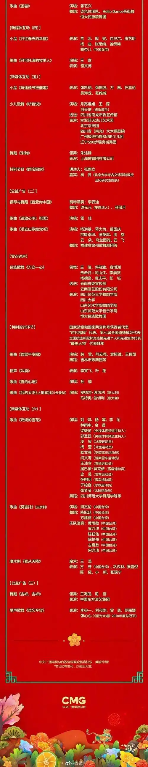 【关注】央视春晚节目单来了!
