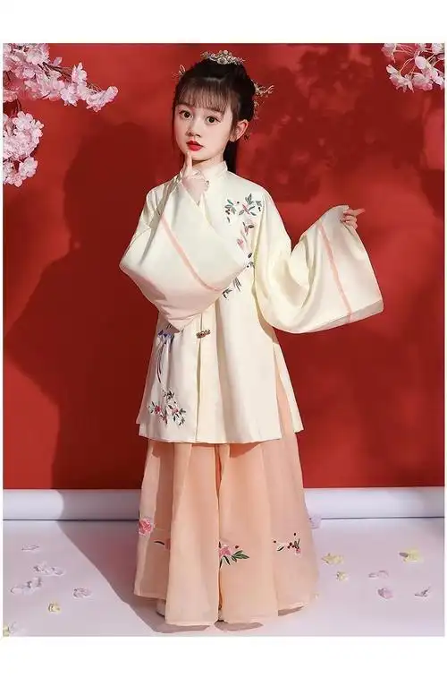 儿童古风衣服女童汉服秋冬冬装明制小女孩古装棉袄广袖超仙中风唐装