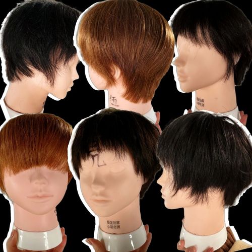 美发头模全真发男士短发模特头理发店假人头模型可烫染剪发真人发