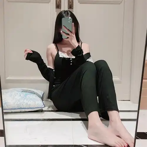 睡衣女春夏莫代尔法式蕾丝性感吊带秋冬带胸垫可外穿三件套家居服