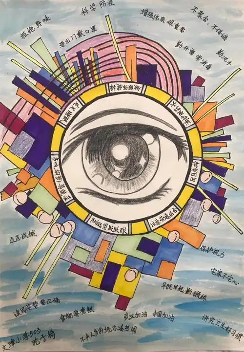 "宅家防控不宅心,保护视力有妙招"创意绘画