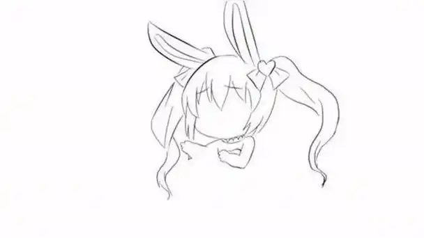 戴兔子耳朵帽子的简笔画女孩