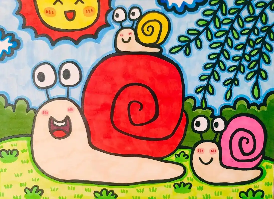 蜗牛简笔画,蜗牛儿童画,蜗牛创意儿童画