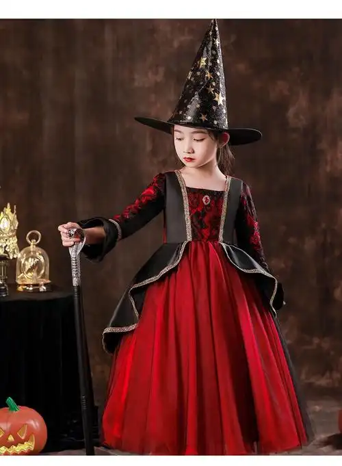 乖奇奇万圣节儿童服装吸血鬼恐怖女童女孩cosplay女巫婆沉睡魔咒演出