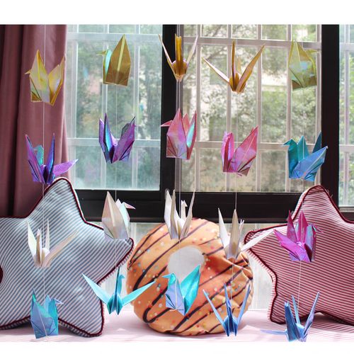 爱惊喜珠光折纸叠的千纸鹤成品穿线千纸鹤成品挂件活动场地装扮生日