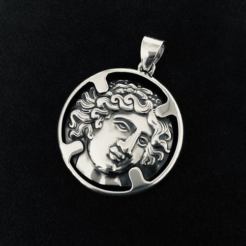 纯银复古人像硬币项链吊坠希腊神话太阳神阿波罗狮子座项链守护神