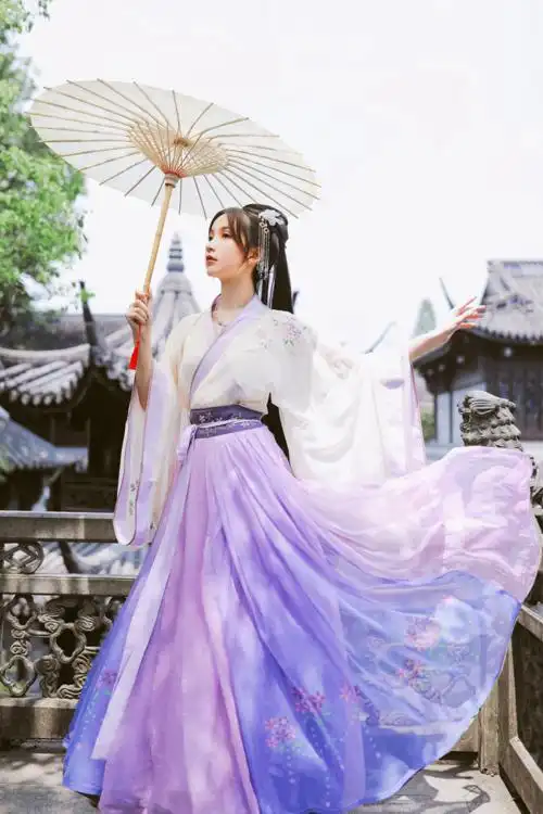 魏晋风交领广袖齐腰襦裙全套六米摆樱花汉服女古装中国风大袖衫秋