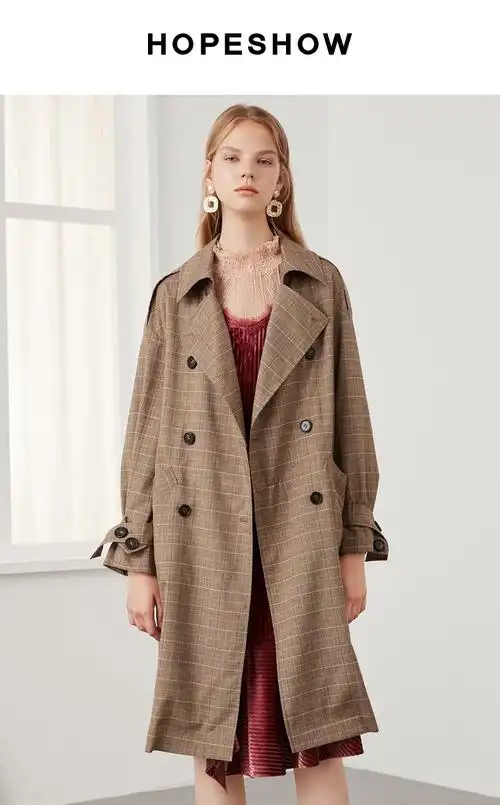 韩版中长款复古英伦风格纹风衣