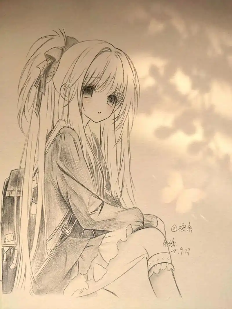 接了个可爱的稿.过程图教你画可爱高马尾二次元女生 #过程图教 - 抖音