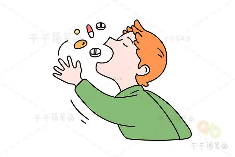 男生简笔画生病了要吃药