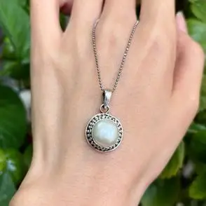 尼泊尔手工925纯银镶嵌天然珍珠吊坠复古宫廷气质民族风锁骨坠