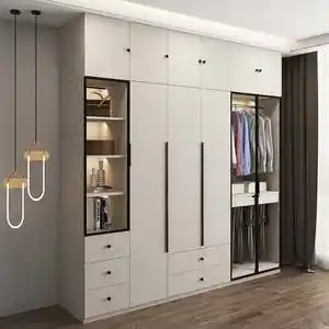 衣柜玻璃门简约现代家用卧室柜子组合衣橱平开门轻奢整体衣柜定制