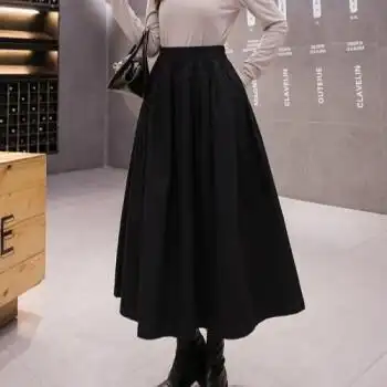 ylmr黑色半身裙女2021春秋装新款中长款a字高腰显瘦伞裙包臀大摆长裙