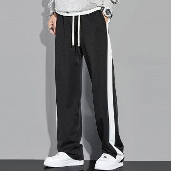运动裤男士夏季薄款抽绳弹力休闲大码垂感阔腿裤男生潮牌黑色抗皱弹性