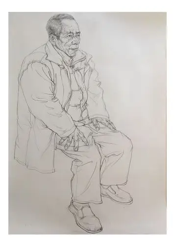 线性素描/人物全身肖像 (全开 4小时 写生)|纯艺术|绘画|六司 - 原创