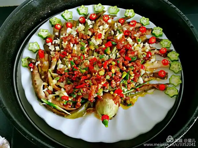 孔雀开屏肉末茄子——创意蒸菜