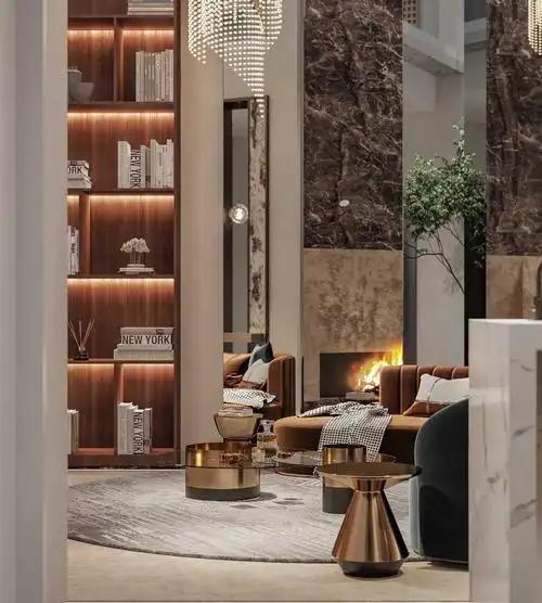 青浦金臣颐墅349平港式轻奢风格独栋别墅装修效果图