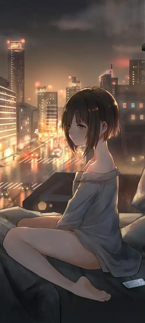 城市夜景女孩动漫手机壁纸,卡通动漫-可爱美图