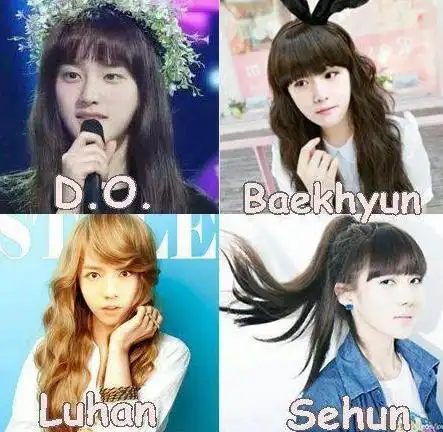 图网曝exo全体女装单人照鹿晗长发飘飘造型毫无违和感