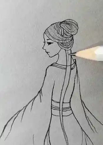 红颜,古风美女侧脸简笔画