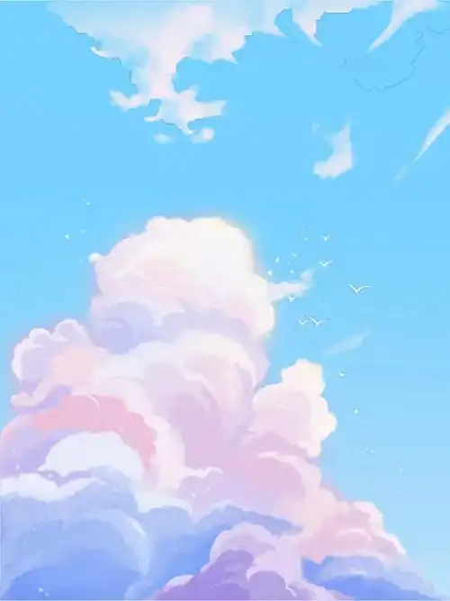 手绘唯美简约蓝天白云背景插画