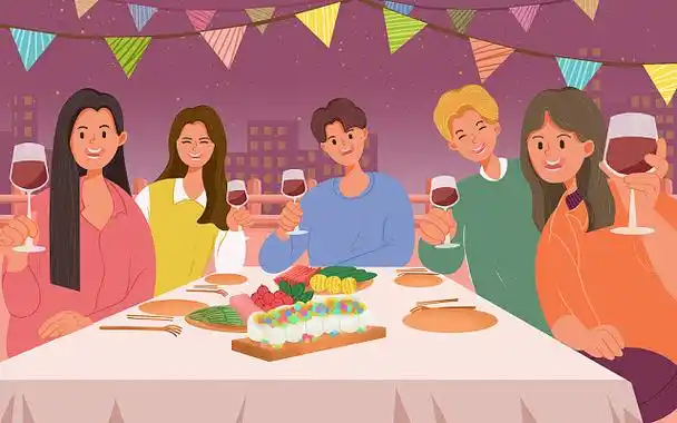 卡通人物开心朋友聚会jpg图片聚餐插画