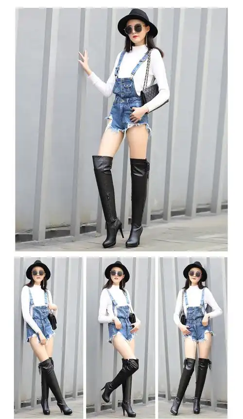 大腿靴过膝长筒靴超长款性感防水台蕾丝绑带大码加大筒围定宽筒围4546