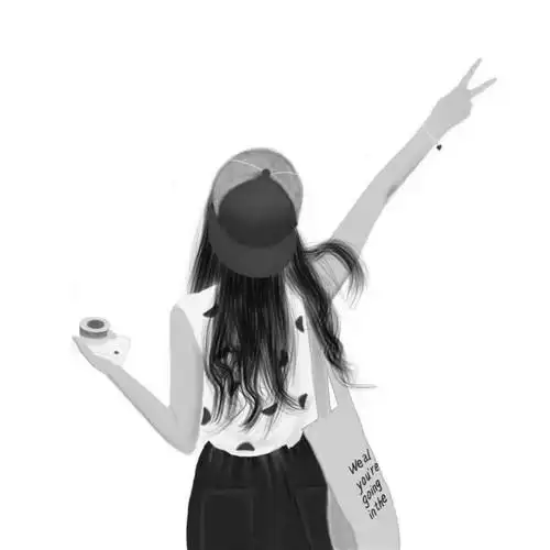 唯美黑白女生手绘背影头像图片