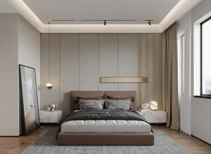 装修实景图片欣赏-轻奢风格卧室实木地板装饰设计效果图-齐装网室内