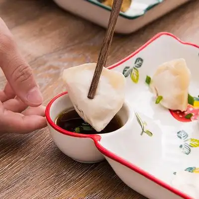 日式饺子盘带醋碟盘子家用方形水饺盘子虾盘创意早餐薯条点心碟子