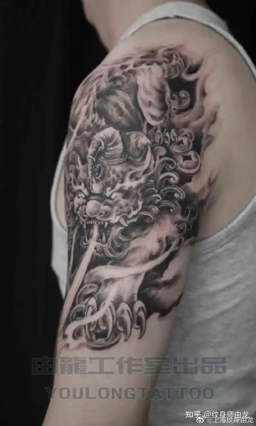 由龙作品大臂貔貅纹身
