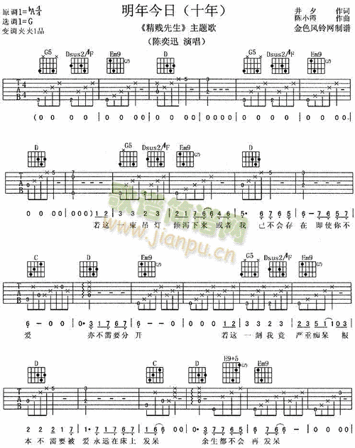 明年今日(《精贼先生》主题歌,粤语) 歌谱简谱网
