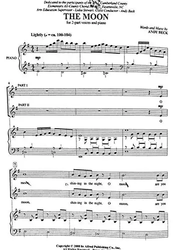 好听的二声部(sa)童声合唱《the moon》钢琴伴奏五线谱正谱