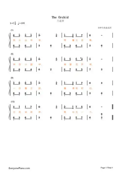 兰花草-eop教学曲双手简谱预览1-钢琴谱文件(五线谱,双手简谱,数字谱