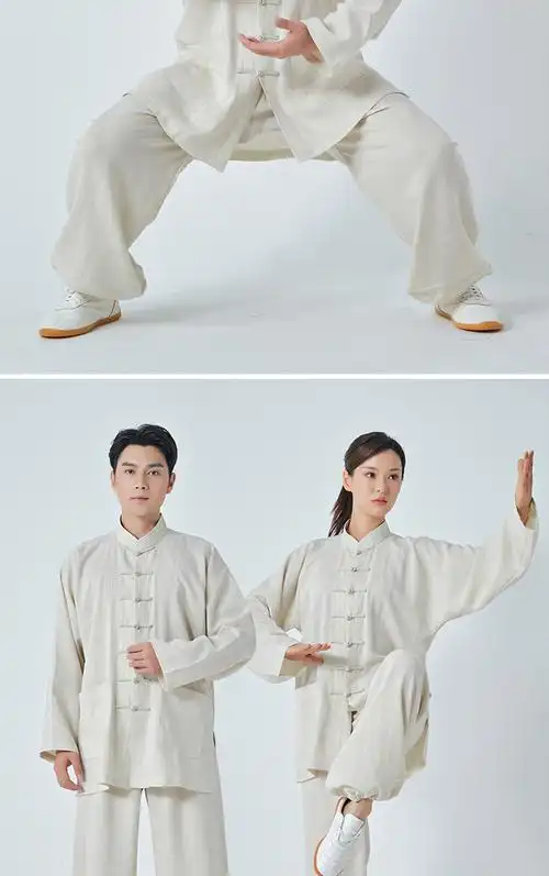 夏季新款飘逸透气吸汗中老年晨练练功服太极拳服装nike耐克亚麻色xs