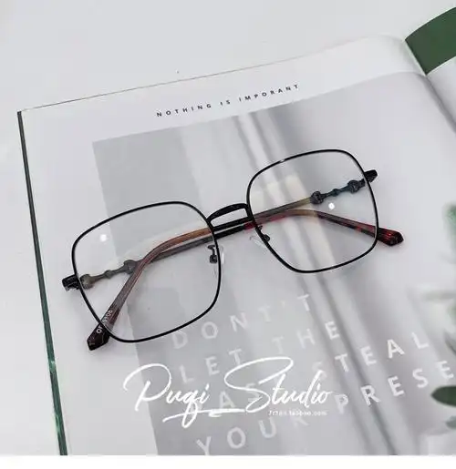 韩版复古防蓝光平光镜方形金丝金边眼镜女圆脸潮眼镜框镜架 金框透明