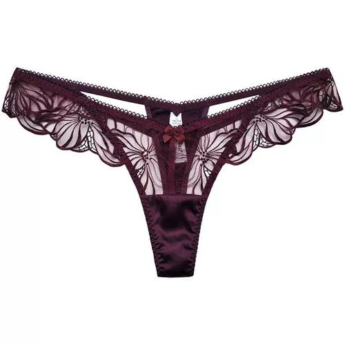 性感透明蕾丝丁字裤桑蚕丝国风镂空内裤法式头女低腰轻奢无痕裤