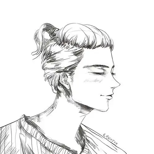 线稿人物男子美男头像侧脸黑白无月