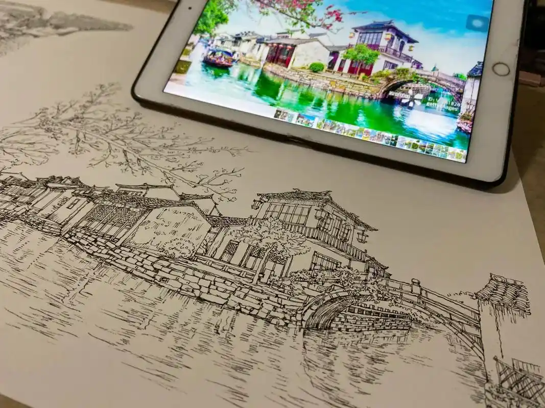 画一组苏州江南水乡的线稿.#手绘 #风景写生 #线稿 #苏州 - 抖音