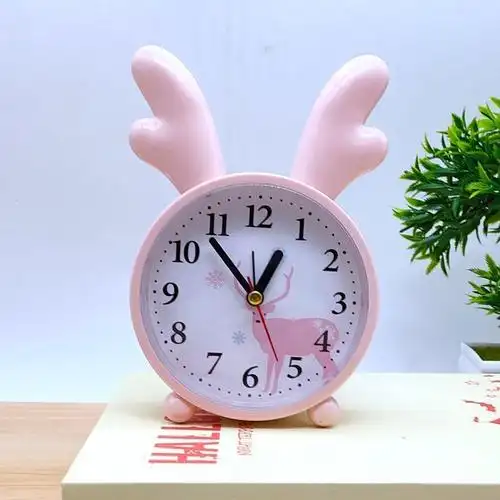 小闹钟创意时钟闹铃萌兔床头可爱儿童卡通静音钟表学生简约粉色静音送