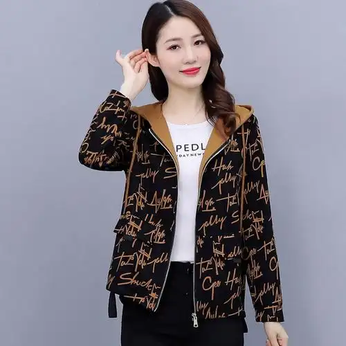 女士短外套休闲连帽薄款夹克宽松显瘦短款上衣中年妈妈秋装外套潮