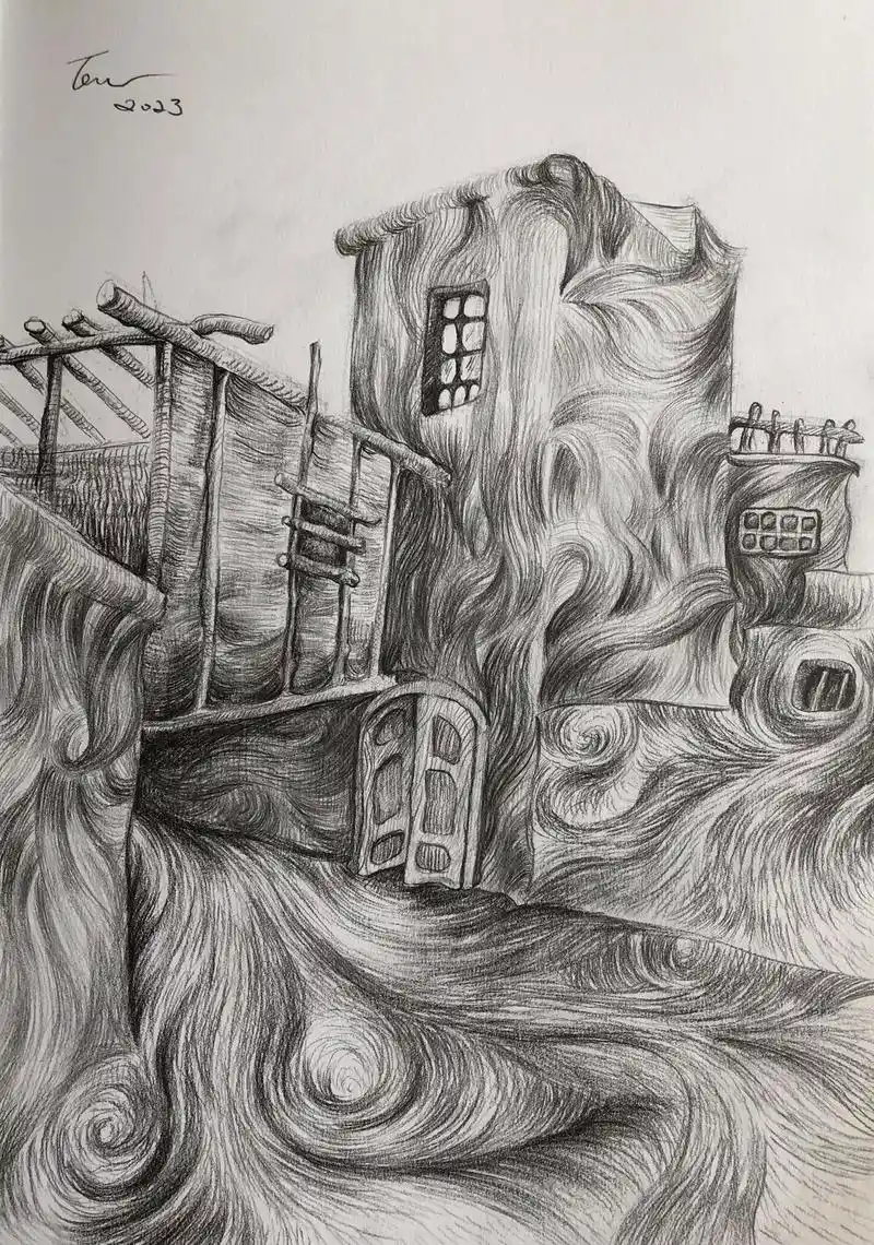 喀什古城.##手绘 #原创 #素描 #速写 - 抖音