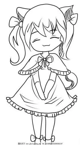 女孩黑白线描简笔画 简笔画图片大全-普车都